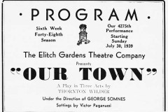 1939 Program - Jane Wyatt and Donald Woods in Our Town at Elitch Theatre -- program Title Page.