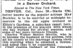 June 27, 1908 - May Buckley Weds at Elitch (New York Times)