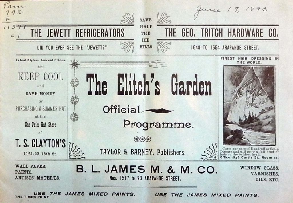 June 19, 1893, program from Elitch Theatre.