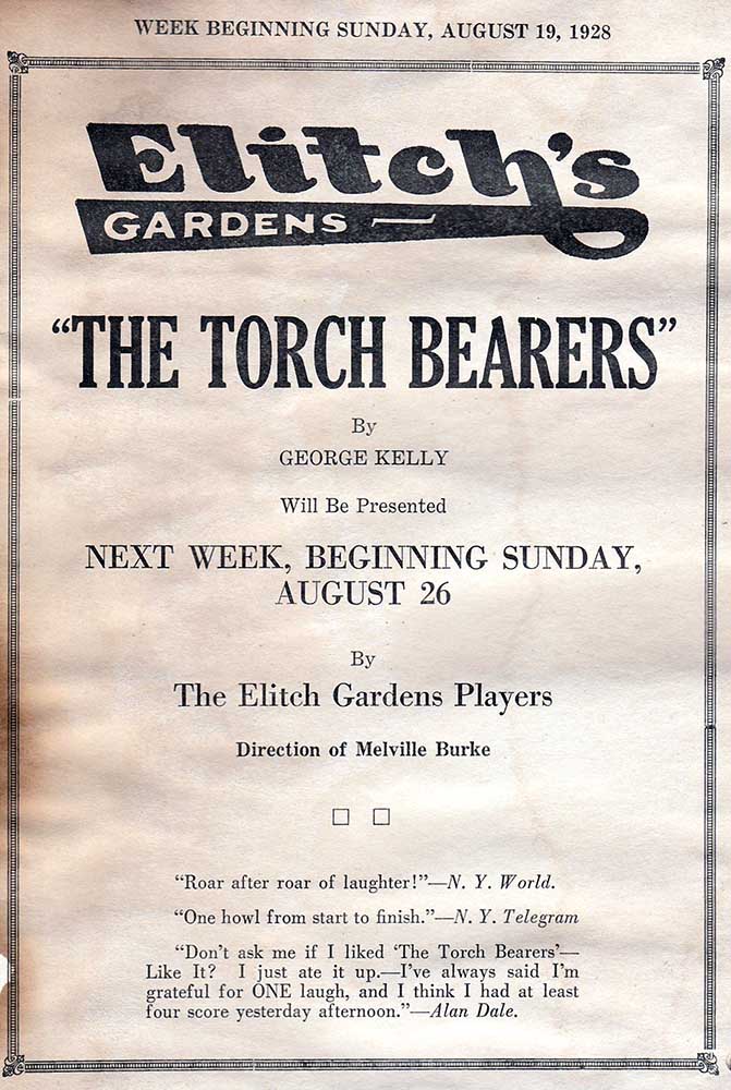 1928 Historic Elitch Theatre Program for The Torchbearers by George Kelly at Elitch Theatre.