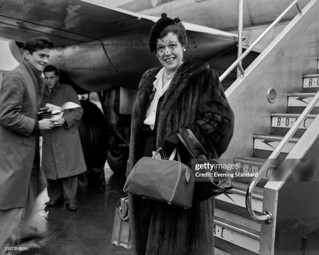 Actress, author and scriptwriter Cornelia Otis Skinner arrives in London, February 23rd 1954.